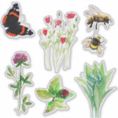 Sticker Fleurs de la nature, abeilles, papillon (Devant)