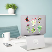 Sticker Fleurs de la nature, abeilles, papillon (Ordinateur portable sur le bureau)