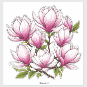 Sticker Fleurs de magnolia roses délicates sur une branche