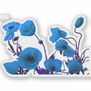 Sticker Fleurs de pavot bleu floral Aquarelle brillante Ar