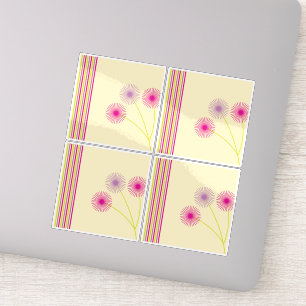 Sticker Fleurs de pissenlit colorées, rayures, abstrait bo