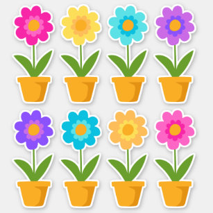 Sticker Fleurs de printemps colorées mignonnes dans les po