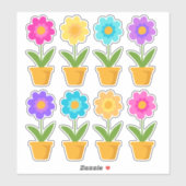 Sticker Fleurs de printemps colorées mignonnes dans les po (Feuille)
