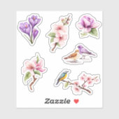 Sticker Fleurs de printemps et oiseaux (Feuille)