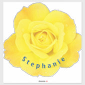 Sticker Fleurs de rose jaune Texte de modèle bleu Mignon (Feuille)