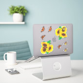 Sticker Fleurs de soleil et papillons monarques (Ordinateur portable sur le bureau)