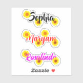 Sticker Fleurs de soleil pour filles, chevalets de nom de  (Feuille)