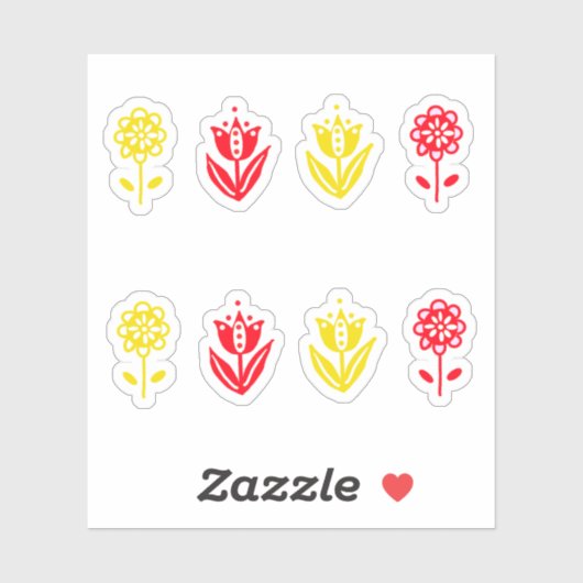 Sticker Fleurs de style folk scandinave rouge et jaune (Feuille)
