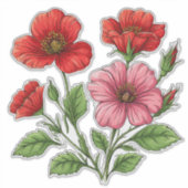 Sticker Fleurs d'Hibiscus Rouge Clair et Rose (Devant)