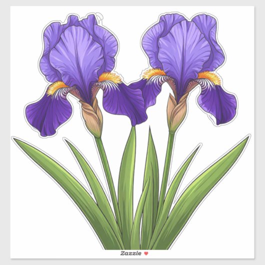 Sticker Fleurs d'Iris Violet Vibrant Avec des Feuilles Ver (Feuille)
