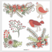 Sticker Fleurs d'oiseaux de Noël (Feuille)