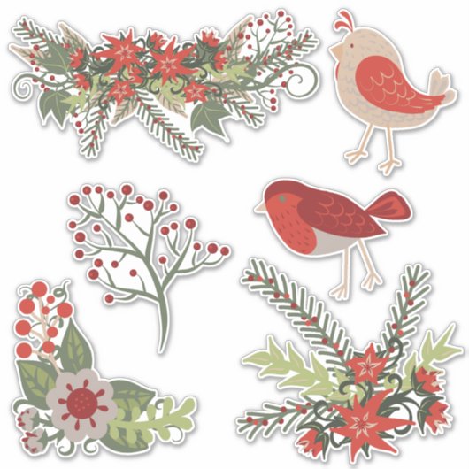 Sticker Fleurs d'oiseaux de Noël (Devant)