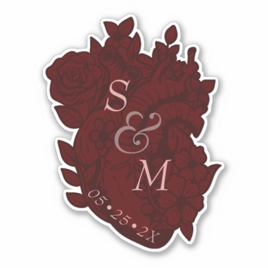 Sticker Fleurs du coeur sang Rouge Mariage gothique (Devant)