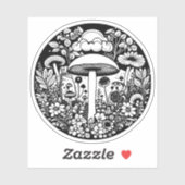 Sticker Fleurs et champignons noirs et blancs Vintages (Feuille)