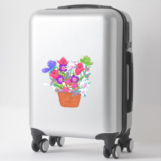 Sticker Fleurs et papillons en Terra Cotta Pot (Sur valise)