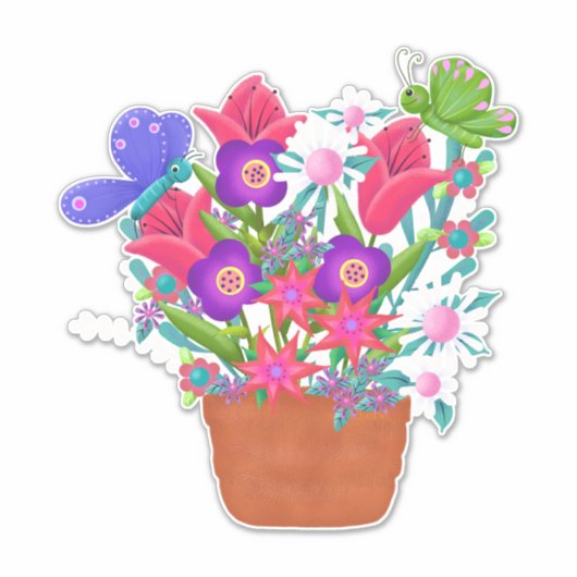 Sticker Fleurs et papillons en Terra Cotta Pot (Devant)