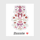 Sticker Fleurs et rubans magenta (Feuille)