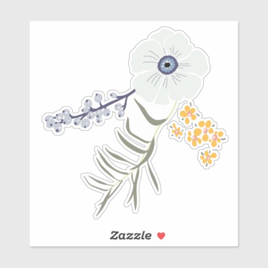 Sticker Fleurs Jaunes Gris Bleu Whimsical (Feuille)
