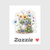 Sticker fleurs orange, rose, jaune et bleue (Feuille)