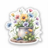 Sticker fleurs orange, rose, jaune et bleue (Recto)
