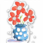 Sticker Fleurs orangées Whimsical dans Vase Bleu (Devant)