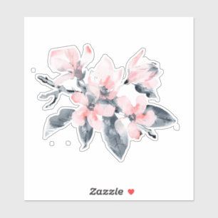 Sticker Fleurs rose et gris Aquarelle classique