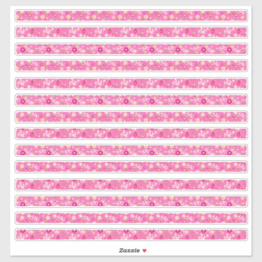 Sticker Fleurs roses délicates et bordures de vélos (Feuille)