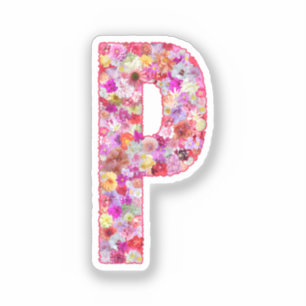 Sticker Fleurs roses monogramme botanique lettre P pour el
