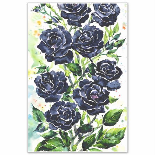 Sticker Fleurs Roses noires Goth Art peinture aquarelle (Devant)