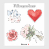 Sticker Fleurs roses Papillons de coeur Rose (Feuille)