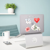 Sticker Fleurs roses Papillons de coeur Rose (Ordinateur portable sur le bureau)