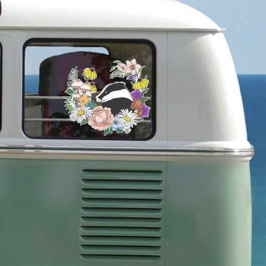 Sticker Fleurs sauvages Badger Champignons vert