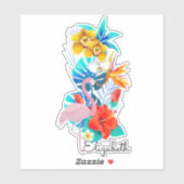 Sticker Fleurs tropicales, Flamant rose rose - Personnalis (Feuille)