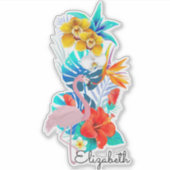 Sticker Fleurs tropicales, Flamant rose rose - Personnalis (Devant)