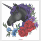 Sticker Fleurs Unicorne Noire violet (Feuille)