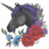 Sticker Fleurs Unicorne Noire violet (Devant)