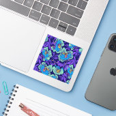Sticker Fleurs violettes et bleues William Morris (Ordinateur portable avec iPhone)