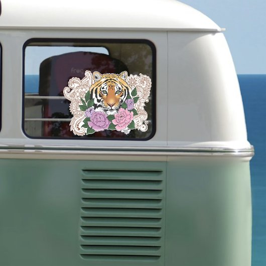 Sticker Fleurs violettes roses au henné de tigre