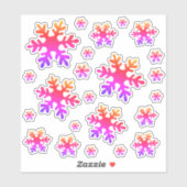 Sticker Flocon de neige rose coloré neige hiver Noël (Feuille)