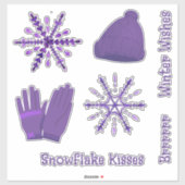 Sticker Flocons de neige violets et pull (Feuille)