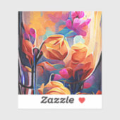Sticker Floral Abstract Art Orange Red Blue Flowers (Feuille)