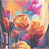Sticker Floral Abstract Art Orange Red Blue Flowers (Devant)