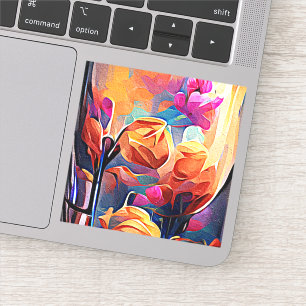 Sticker Floral Abstract Art Orange Red Blue Flowers