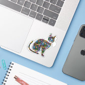 Sticker floral cat (Ordinateur portable avec iPhone)