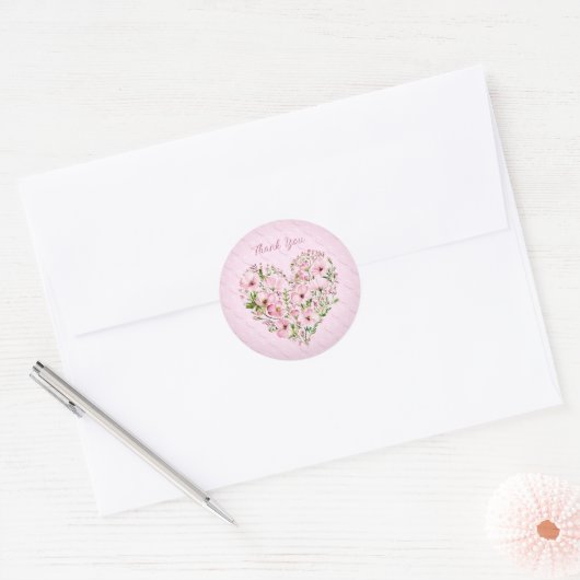 Sticker Floral Coeur Rose (Enveloppe)