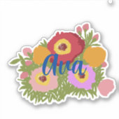 Sticker Floral Coloré Avec Nom Personnalisé (Devant)