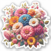 Sticker Floral coloré/Zinnia printanière/Rose (Recto)