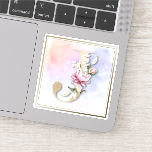 Sticker floral J Monogram Burgundy