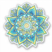 Sticker Floral Mandala bleu turquoise jaune (Devant)