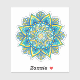 Sticker Floral Mandala bleu turquoise jaune